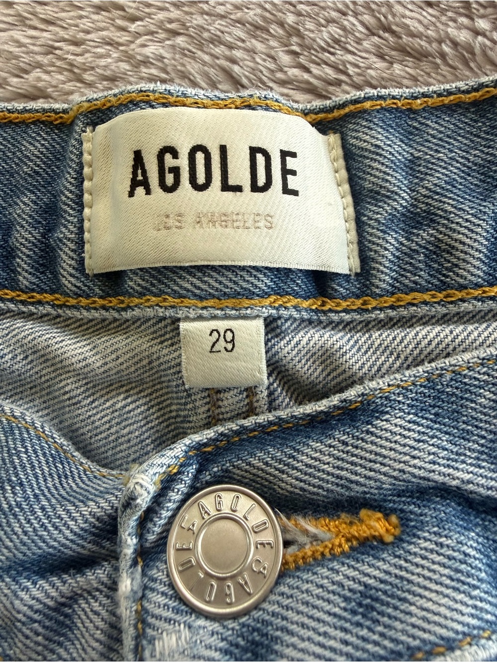AGOLDE Parker Long- Light Blue Distressed Denim Shorts - Picture 3 of 5